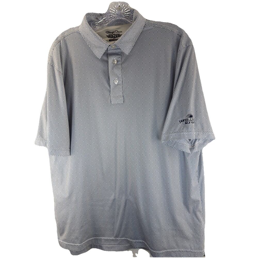 STRAIGHT DOWN Mens Golf Polo Shirt L Short Sleeve All Over Print Jekyll Island